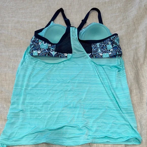 Teal and Black Strappy Swim Tank Top -L - Picture 3 of 4